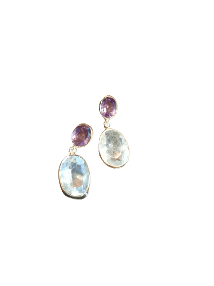 Amethyst and Clear Quartz Silver Earring