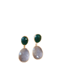 Emerald and Clear Quartz Studded Silver Earrings
