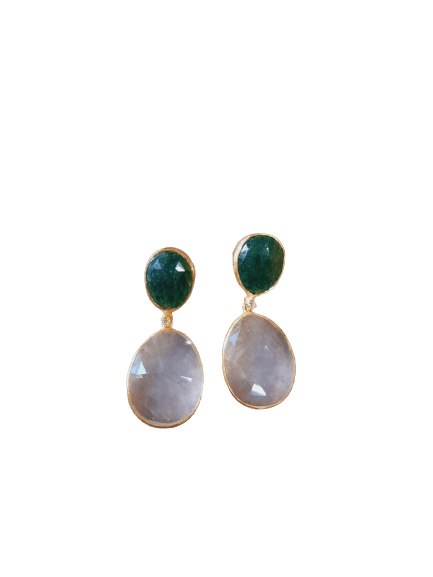 Emerald and Clear Quartz Studded Silver Earrings