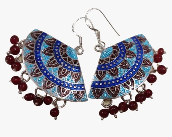 Silver Handicraft Blue Meenakari Work Earings