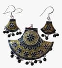 Silver Handicraft Meenakari Work Earings And Pendent Set in Light Brown