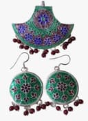 Silver Handicraft Meenakari Work Earings And Pendent Set
